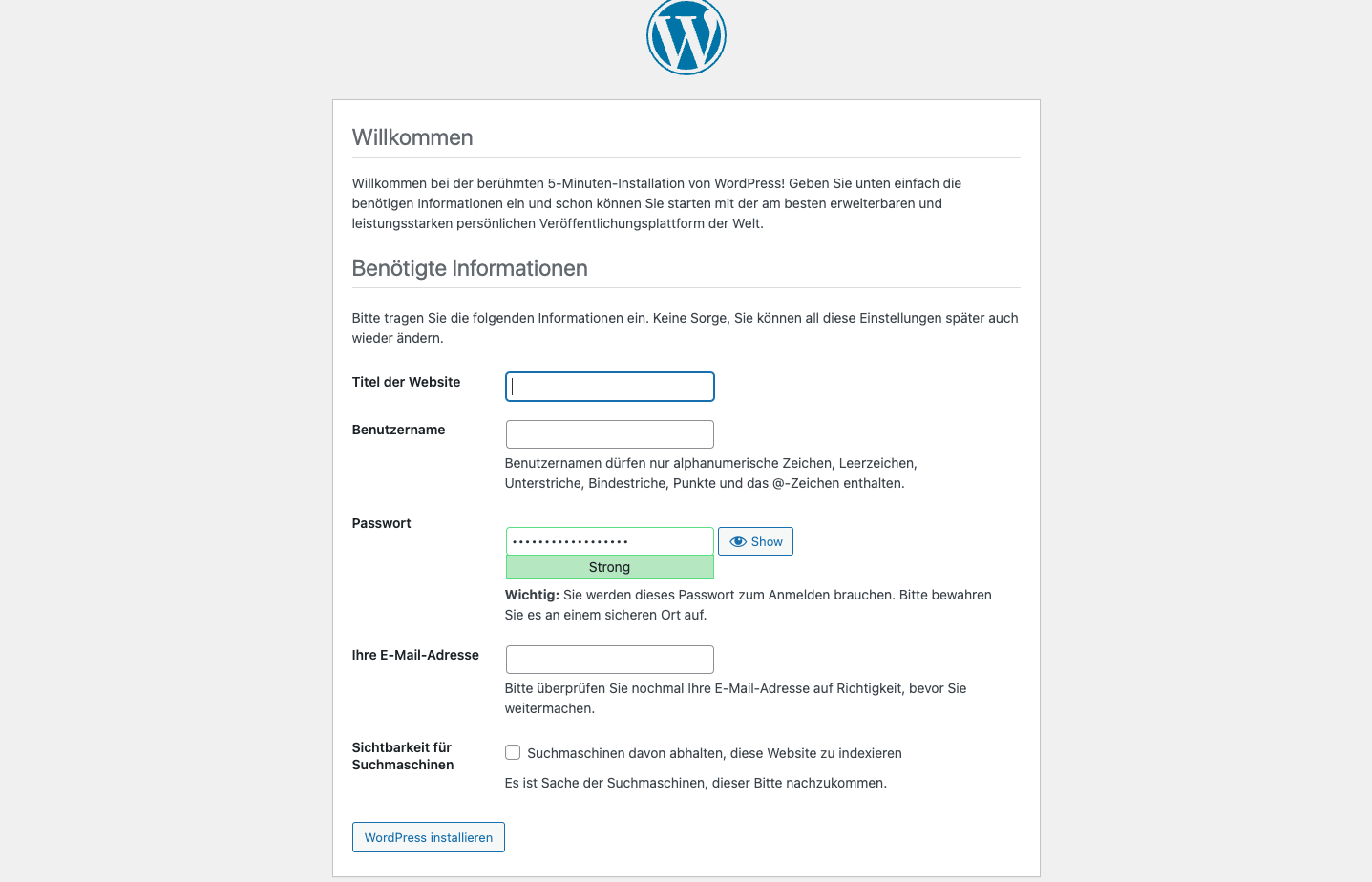 WordPress Sprache